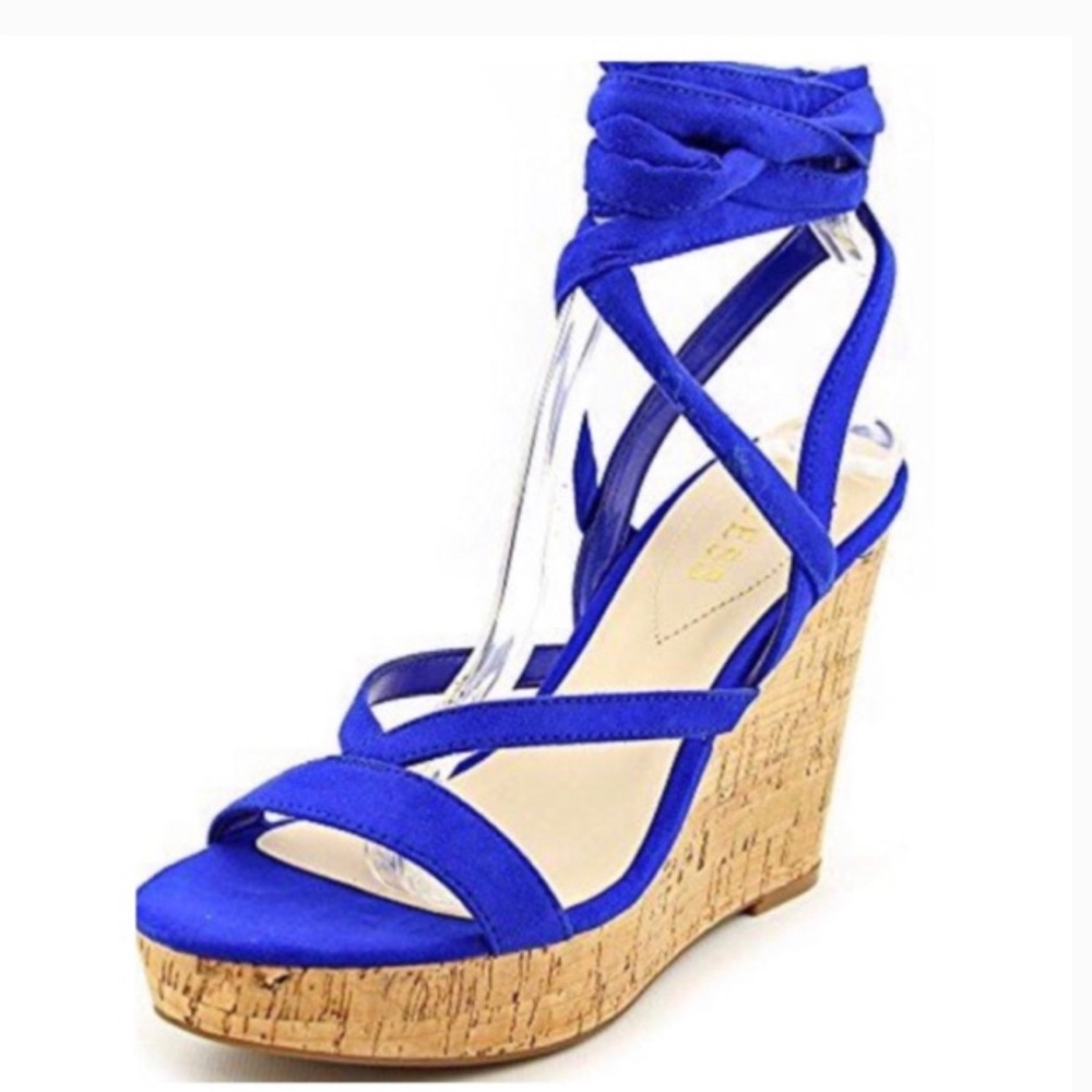 New GUESS Tracey Blue Lace Up Wedge Sandal size 10